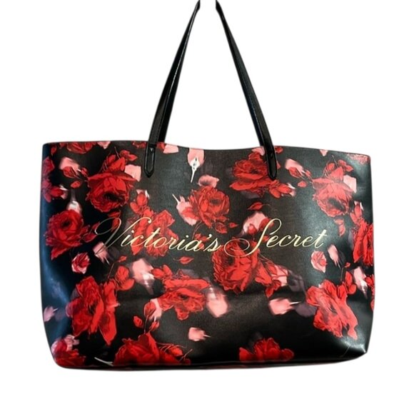 Victoria Secret NWOT Black and Red Floral Large Tote - Picture 6 of 6